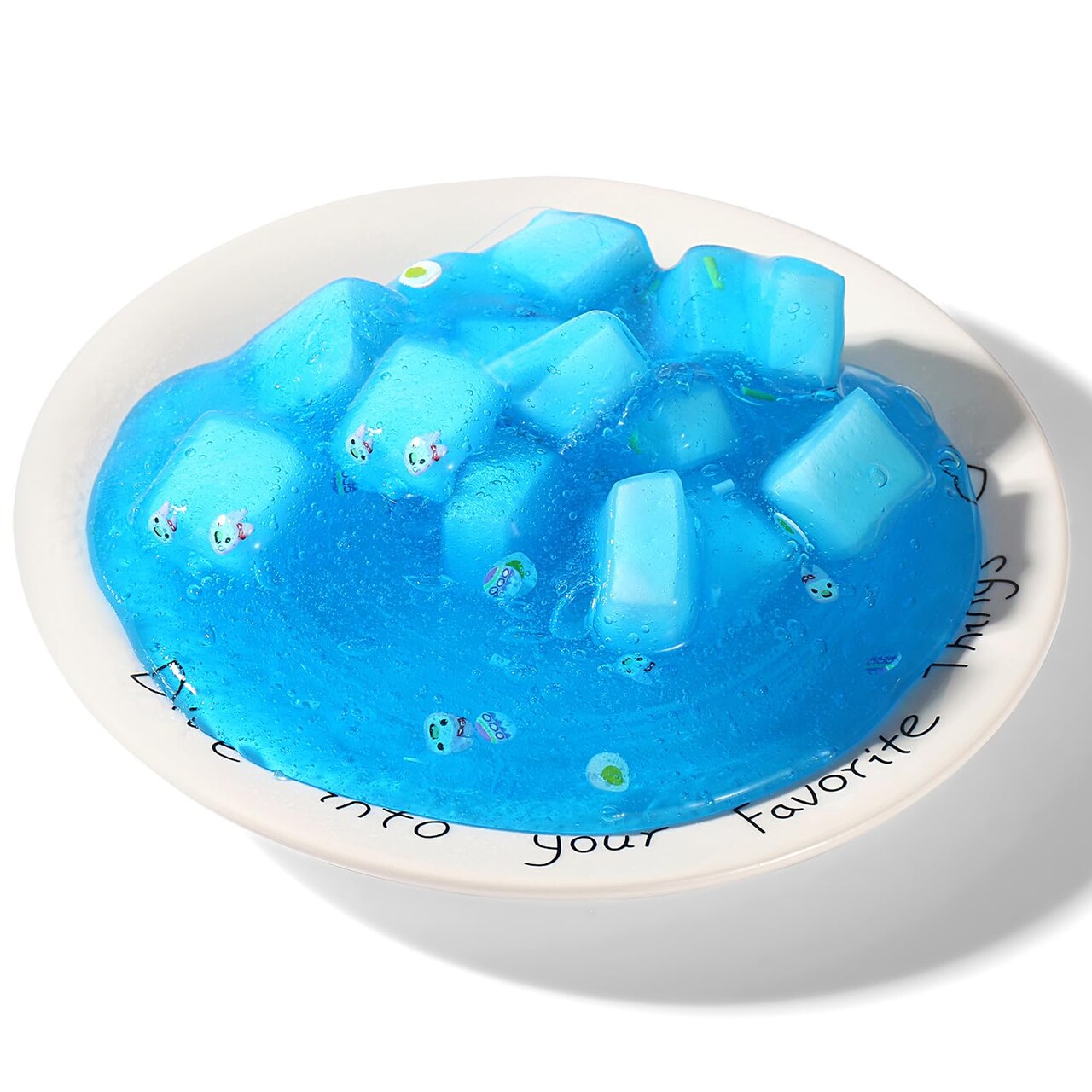 2 Pieces Jelly Cube Crunchy Slime Kit,Non Sticky,Super Soft Sludge Toy,Birthday Gifts for Kids,DIY Crystal Glue Boba Slime Party Favor for Girls & Boys(Blue,Yellow)